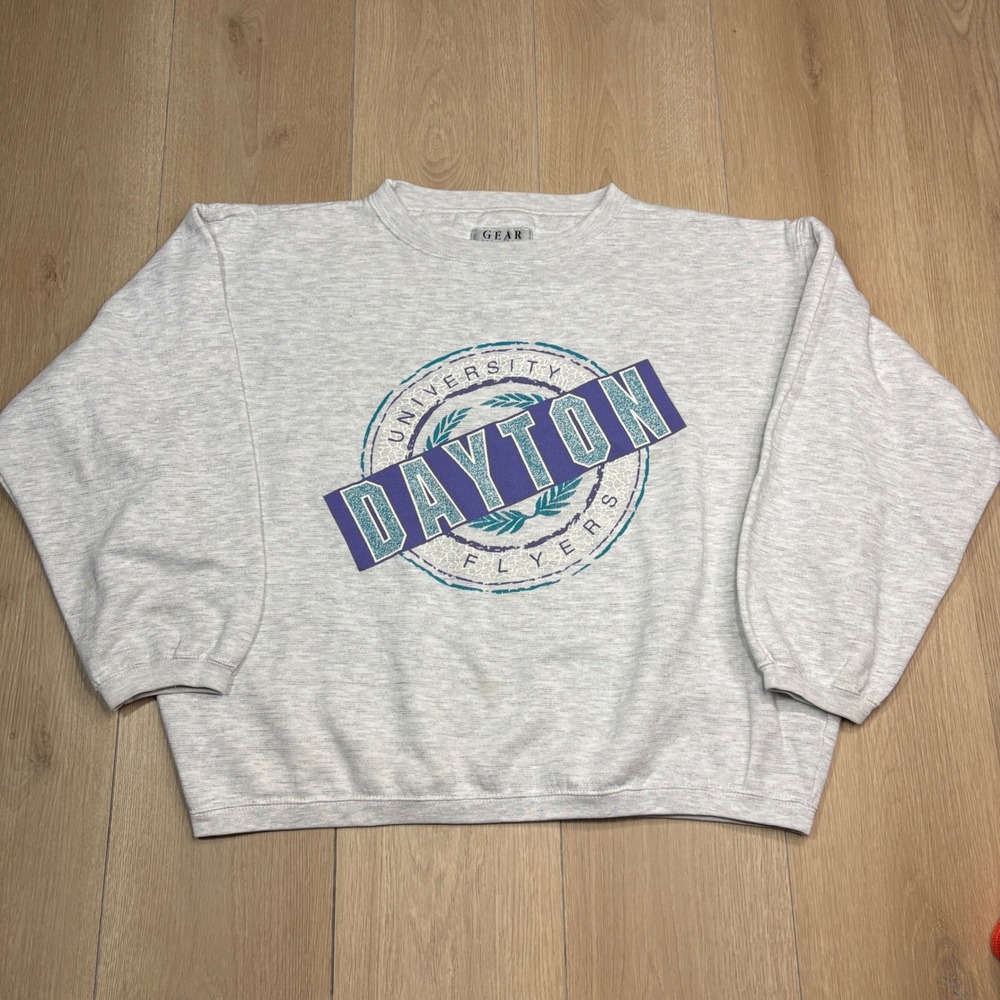 Vintage University of Dayton Flyers Sweatshirt Gray Mens Large Gear for Sports